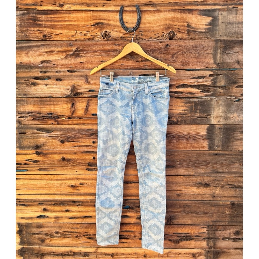 7 FOR ALL MANKIND | Ancient Pyramid Aztec Blue Denim Low Rise Skinny Jeans 25